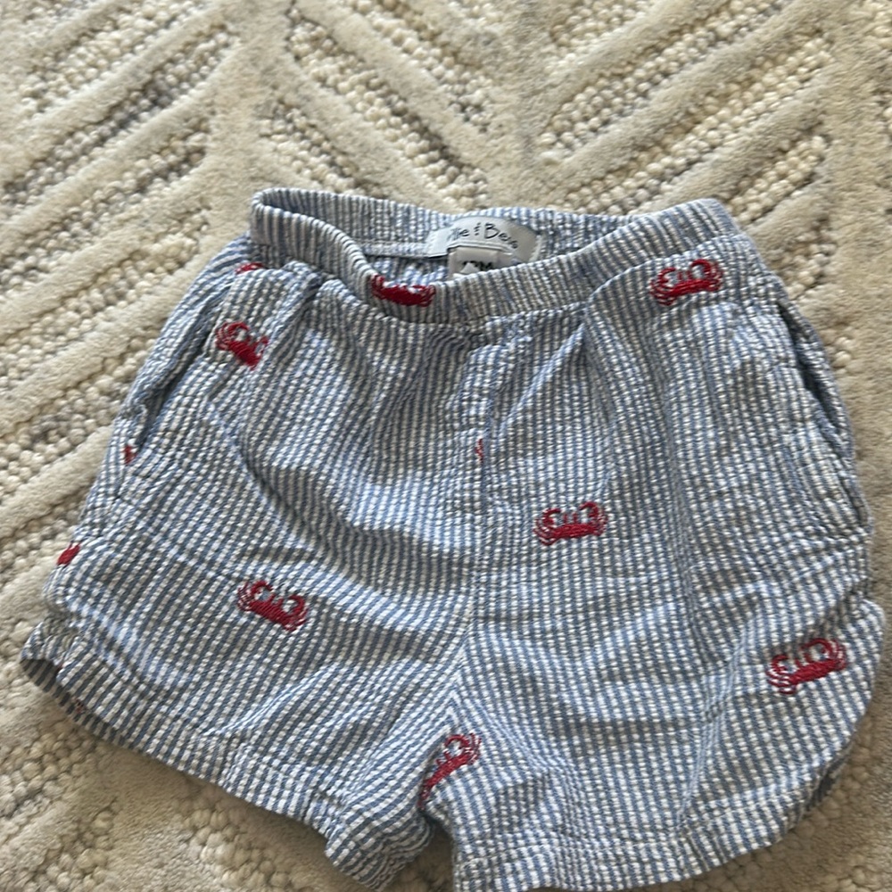 Ollie and Bess seersucker crab baby shorts